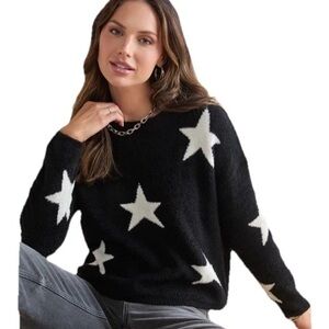 Francescas Carey Teddy Star Sweater Black White Crew Neck Oversized Boxy S